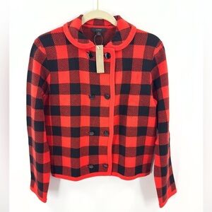 J Crew Sweater Jacket Womens Small Buffalo Plaid Wool Blend Preppy Old Money NWT